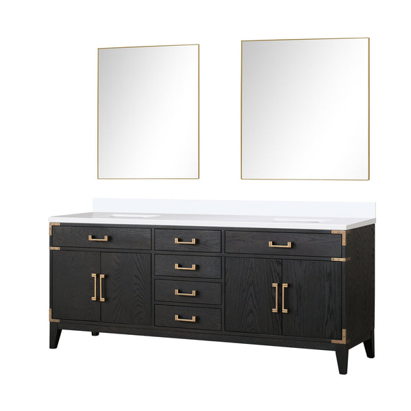 English Elm Black Oak Double Bath Vanity With White Quartz Top, 36" Mirrors, Ample Storage & Soft-Close Features B2731S02156