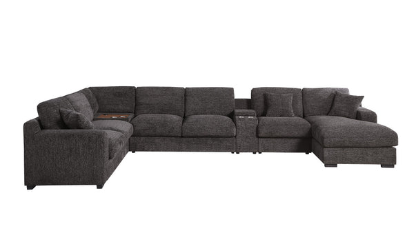 English Elm Chiara Chenille Sectional Sofa with Chaise Cupholders Usb Charging Ports Living Room Gray B2749S00235