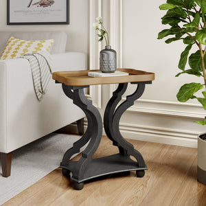 English Elm Christopher Knight Home® - End Hourglass Accent Table with Lipped Rectangular Top, French Country Firwood Charm and Elegance Black+Natural N771P223027B