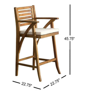 English Elm Christopher Knight Home® - HERMOSA Acacia 30" Outdoor Bar Stool Set of 2 with Weather-Resistant Cushions and Ladder-Back Design Brown 59244.00MP2