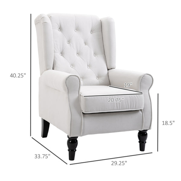 English Elm HOMCOM Button-Tufted Accent Chair with High Wingback, Deep Diamond Tufting and Plush Padded Seat Cream White W2225P217481