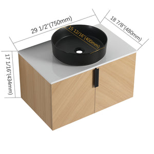 English Elm 30" Bathroom Vanity - Sleek Wall-Mounted Design With Ceramic Sink, Soft-Close Doors, Light Oak Finish W999S00444