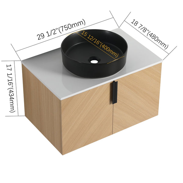 English Elm 30" Bathroom Vanity - Sleek Wall-Mounted Design With Ceramic Sink, Soft-Close Doors, Light Oak Finish W999S00444