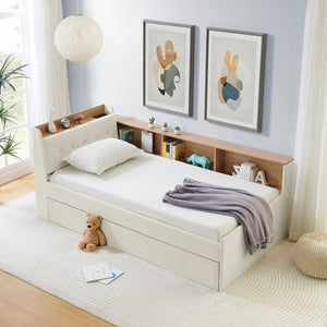 English Elm Twin Size Velvet Daybed With Trundle, Storage Headboard & Wireless Charging - Stylish & Functional! W1413S00111-GIGA