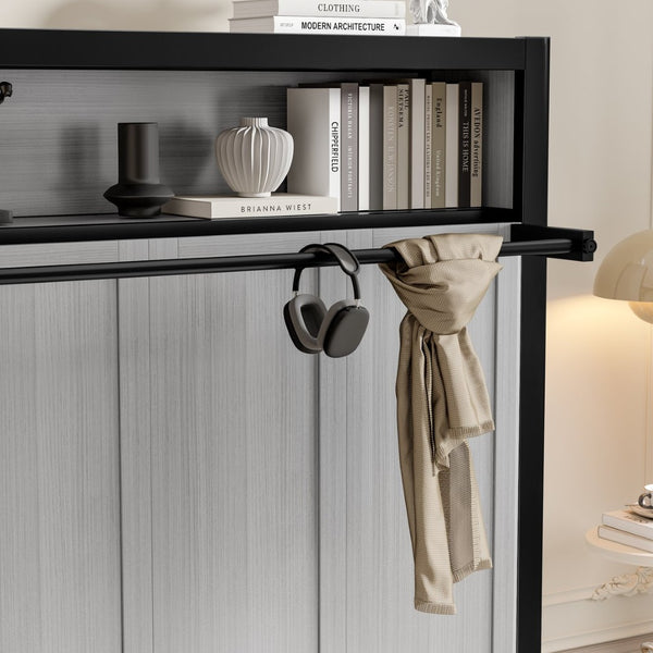 English Elm Twin Size Murphy Bed With Built-In Shelf – Space-Saving Metal Wall Bed For Efficient Living Areas W1580S00150-GIGA