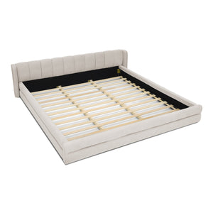 English Elm King Platform Bed Full Chenille Upholstery Low Profile Frame for Modern Bedroom Beige W487S00433