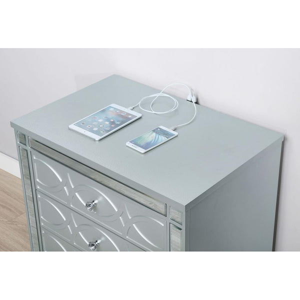English Elm 2 Chic Two-Drawer Nightstand with Sparkling Acrylic Panels and Faceted Crystal Hardware for Glam Bedrooms Silver B016P255631