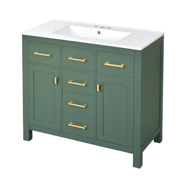English Elm 72'' Modern Bathroom Vanity Set With Ceramic Sink, Ample Storage, Solid Wood Frame & Green Finish N710SS00011F