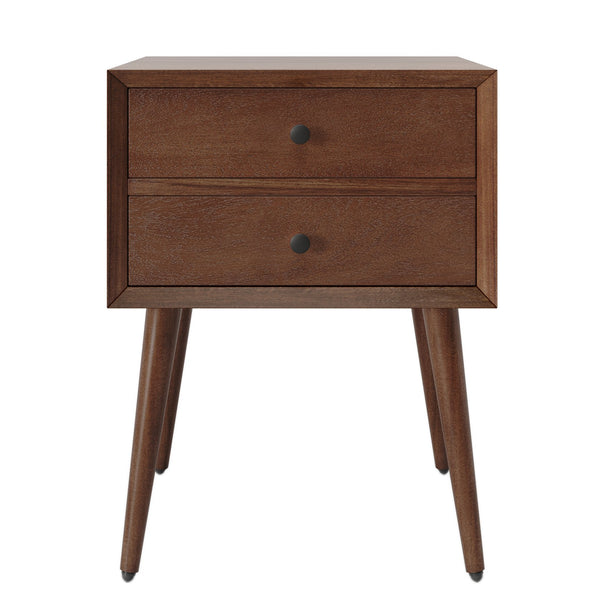 English Elm Christopher Knight Home® - Nightstand with 2 Drawers Mid-Century Acacia Wood, Splayed Legs, Brass Hardware, Easy-Glide Storage Brown 20.5 L x 17.5 W x 14.75 H N761P180219M