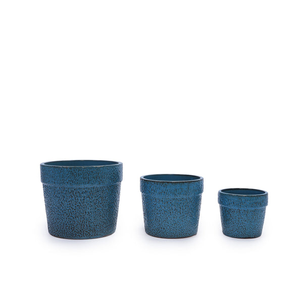 English Elm 3 Pieces Ceramic Flowerpot Set - Handcrafted Antique Blue Planters For Indoor & Outdoor Decor W3273P321470