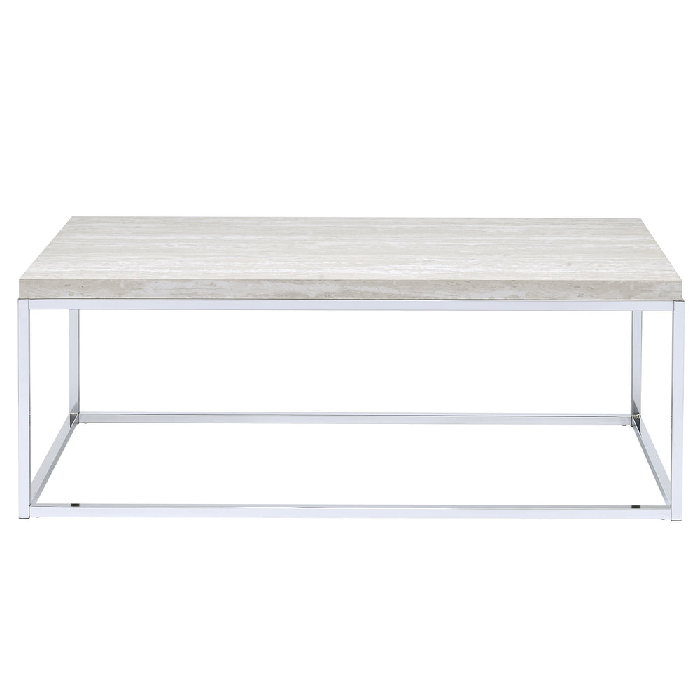 English Elm Light sleek rectangular coffee table with engineered stone top and polished metal sled base for modern living spaces Natural B062P209117