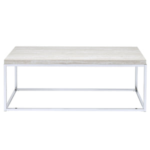English Elm Light sleek rectangular coffee table with engineered stone top and polished metal sled base for modern living spaces Natural B062P209117