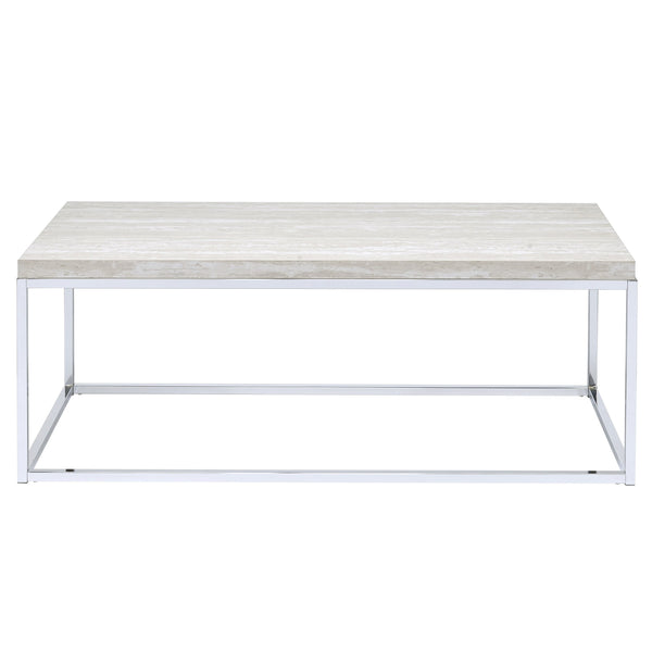 English Elm Light sleek rectangular coffee table with engineered stone top and polished metal sled base for modern living spaces Natural B062P209117