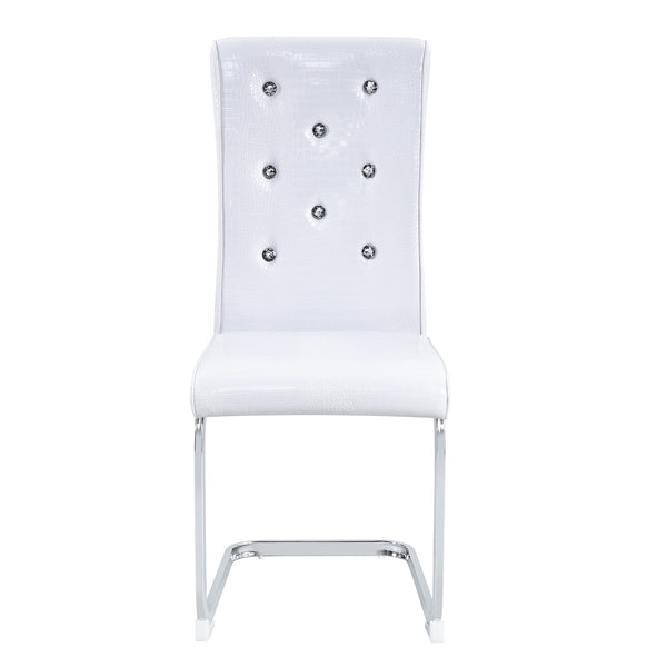 English Elm Set of 2 Glam Faux Alligator Pvc Dining Chairs with Crystal Buckle Bow Legs White W3875P371061
