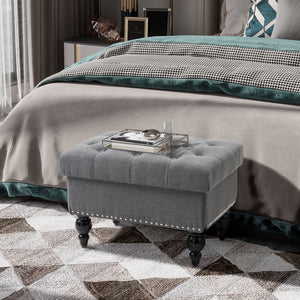 English Elm Homcom Stylish Storage Ottoman - 25" Button-Tufted Gray Bench With Removable Lid & Wood Legs W2225P217738