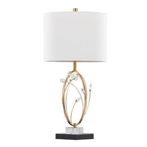 English Elm Table Lamp Set of 2 Black Metal Crystal Accents Gold Finish Linen Shade Bedroom B202P471578