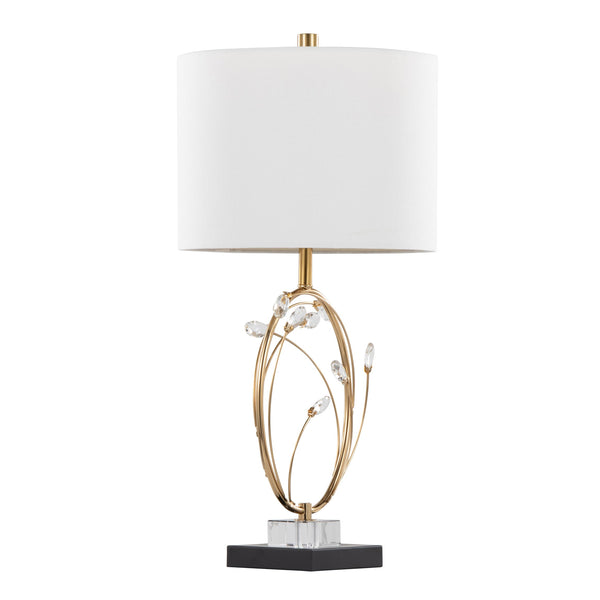 English Elm Table Lamp Set of 2 Black Metal Crystal Accents Gold Finish Linen Shade Bedroom B202P471578