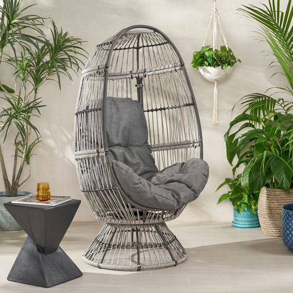 English Elm Christopher Knight Home® - RESEDA Swivel Egg Chair with Faux Rattan Basket, Water-Resistant Cushion, Handcrafted Comfort Grey+Taupe 67931.00TPDGRY