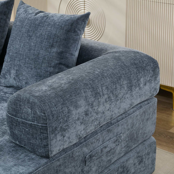 English Elm Comfy Convertible Folding Mattress Couch Sofa Bed with Chenille, Space-Saving Modular Lounge for Studio Blue W1143P330252