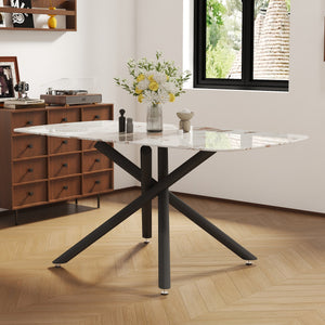 English Elm Large Tempered Glass Rectangular Dining Table Seats Six with Matte Black Metal Frame W1151S04539