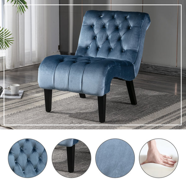English Elm COOLMORE Velvet Armless Accent Chair with Solid Wood Frame Comfortable Upholstered Barrel Seat Light Blue W39550131