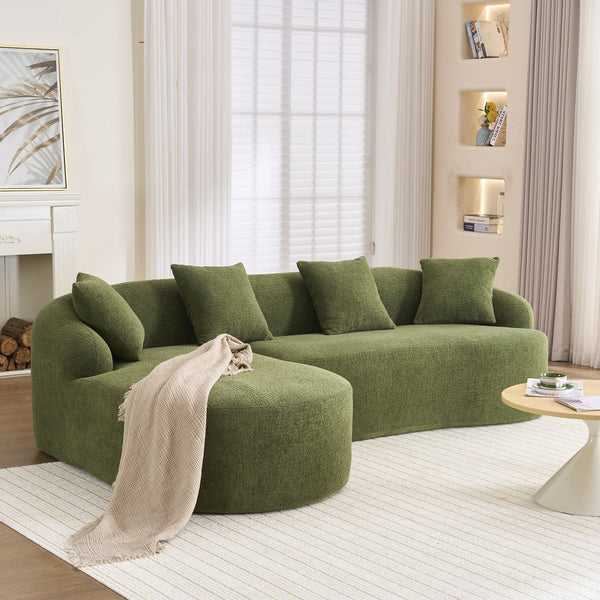 English Elm Compression Compression Sponge Sofa Curved Modular Sectional with 30D High-Density Chenille Sleeper for Cozy Apartment Living Room Comfort and Safe Rounded Design Antique Green,Green W2231S00031