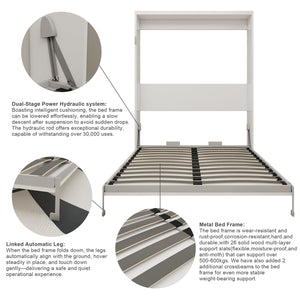 English Elm Multifunctional Queen Murphy Wall Bed with Hydraulic Soft Close and Solid Wood Slat Support W5290S00001
