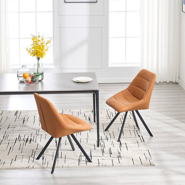 English Elm Dining Thickened Fabric Chair Set of 2 with Metal Legs — Cozy Modern Bar-Style Seating for Kitchen and Dining Spaces Brown W1249P243513