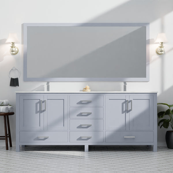 English Elm Dark Grey Double Bath Vanity – Spacious 84" Design With Soft-Close Drawers & Durable Storage Solutions B2731P258970