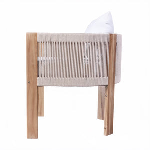 English Elm Christopher Knight Home® - Matera Teak & Beige Dining Chairs Set of 2 – Acacia Wood Frame, Rope Back, Removable Washable Cushions N775P255932T