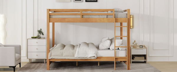 English Elm Wood Queen Size Bunk Bed With Ladder - Sturdy Pine Frame, Space-Saving Design For Shared Rooms N7090004007D-GIGA