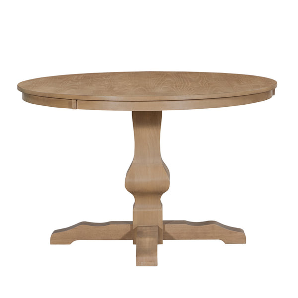 English Elm Christopher Knight Home® - Round Rustic Dining Table With Pedestal Base - Light Natural Finish, Durable Solid Wood & Mdf Design N771P355874A_N771P355875A
