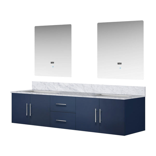 English Elm Navy Double Bath Vanity 80" W With Carrara Marble Top & 30" Led Mirrors For Elegant Storage Solutions B2731S00834