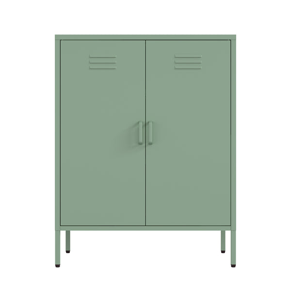 English Elm Naomi Metal Accent Cabinet 32" — Ventilated Double-Door Steel Storage with Adjustable Shelves, Modern Stability Sage Green B365P397887