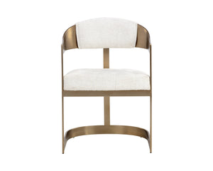 Sunpan Beaumont Ultra Contemporary Dining Armchair with T-Shaped Back and Stylish Tapered Arms Design Antique Brass / Rhea Light Barley