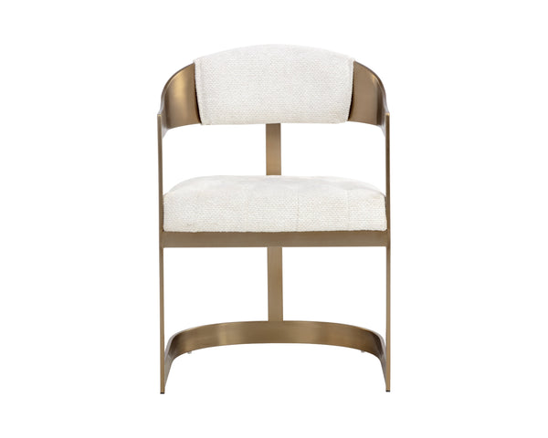 Sunpan Beaumont Ultra Contemporary Dining Armchair with T-Shaped Back and Stylish Tapered Arms Design Antique Brass / Rhea Light Barley