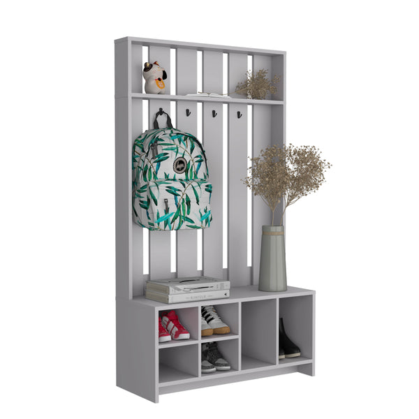 English Elm Hall Tree Smokey Gray 7-Shelf Vertical Storage Organizer - FSC Engineered Wood, Space-Saving, Durable, Modern Design B097S00183
