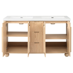 English Elm [video] 59 Inch Double Sink Vanity with Wood Grain Mdf Soft Close Doors and Resin Basins N759S425430N