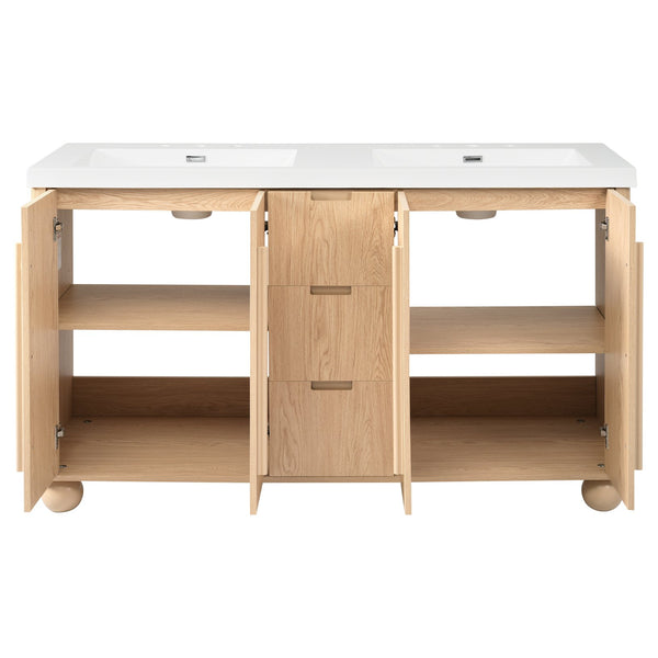English Elm [video] 59 Inch Double Sink Vanity with Wood Grain Mdf Soft Close Doors and Resin Basins N759S425430N