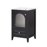 English Elm 20" Bathroom Vanity With Sink, Bathroom Cabinet With Soft Closing Glass Door, A Drawer, Black