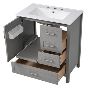 English Elm 30" Gray Bathroom Vanity with Ceramic Sink, Solid Wood Frame, Soft-Close Door & 3 Drawers for Organized Style N729P177787E