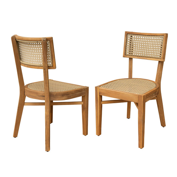 English Elm Christopher Knight Home® - Netro Acacia Wood Dining Chair Set of 2 with Light Brown Wicker Rattan Backrest Rustic Teak Comfort (96) N775P321708T