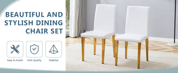 English Elm Set of 4 White Pu Leather Dining Chairs with Black Steel Legs for Modern Interiors W1151P269053