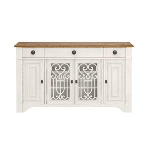 English Elm Wallace & Bay - Brown Farmhouse Server in Dark Pine & Weathered White — Spacious Wood Buffet, Easy-Care, Stylish Storage B361P384429