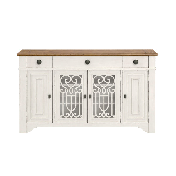 English Elm Wallace & Bay - Brown Farmhouse Server in Dark Pine & Weathered White — Spacious Wood Buffet, Easy-Care, Stylish Storage B361P384429