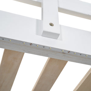 English Elm Wood Full Size Loft Bed with Built-in Wardrobe, 4-Tier Storage Shelves, LED Light, Pine MDF Durable White GX000463AAK