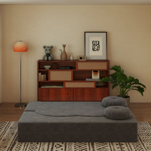 English Elm Modern Corduroy Folding Floor Sofa Sleeper with Foam Fill for Studio Bedroom Guests Antique Gray W2353P379625