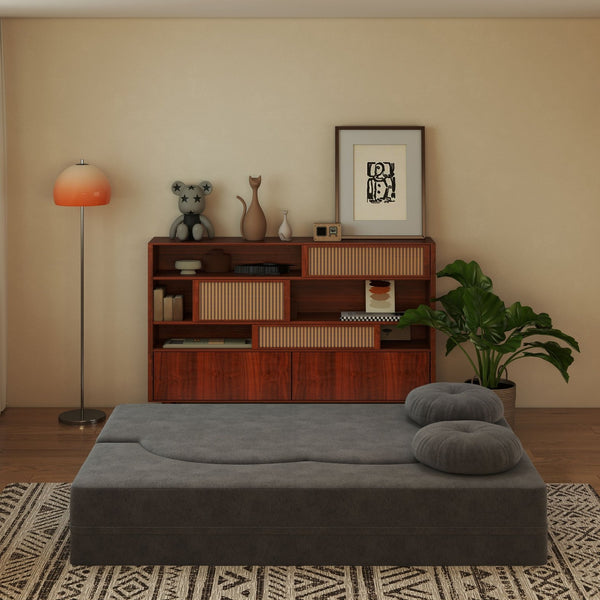 English Elm Modern Corduroy Folding Floor Sofa Sleeper with Foam Fill for Studio Bedroom Guests Antique Gray W2353P379625