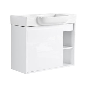 English Elm 28'' Floating Bathroom Vanity with Ceramic Sink Soft Close Door Melamine Cabinet Glossy White W999P426642