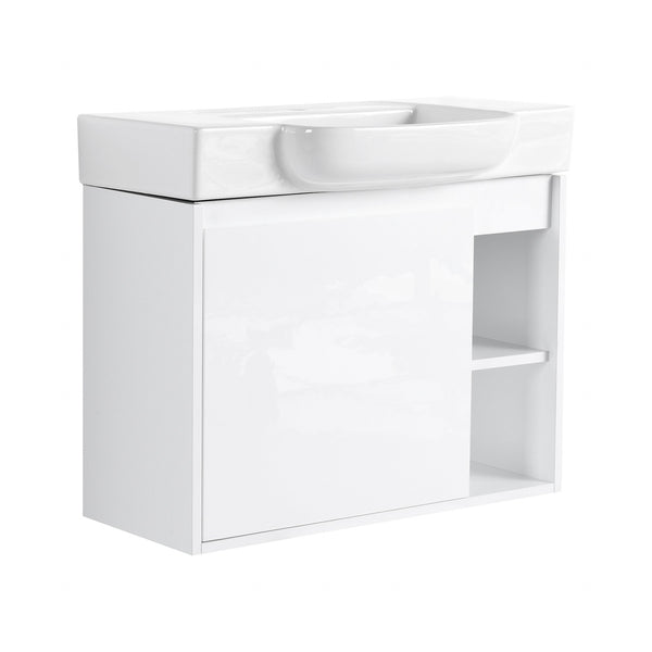 English Elm 28'' Floating Bathroom Vanity with Ceramic Sink Soft Close Door Melamine Cabinet Glossy White W999P426642